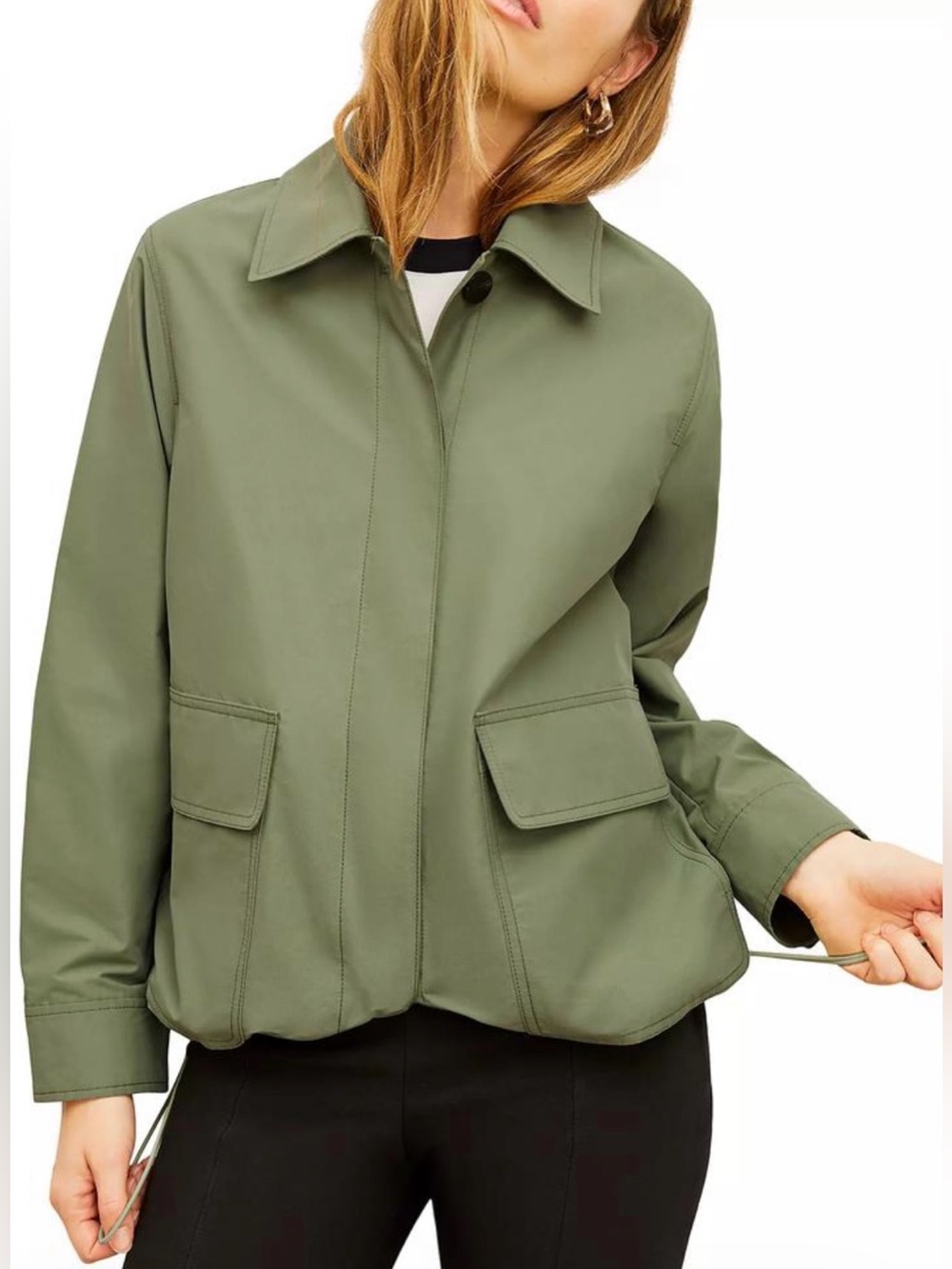 M.M. LAFLEUR THE NESS JACKET IN CRISP COTTON, TARRAGON, SIZE M. - Picture 3 of 16